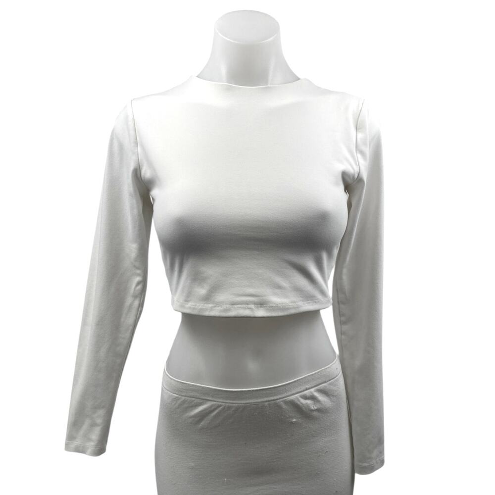 Susana Monaco Women's White High Neck Long Sleeve Crop Tee T-Shirt Top Size S